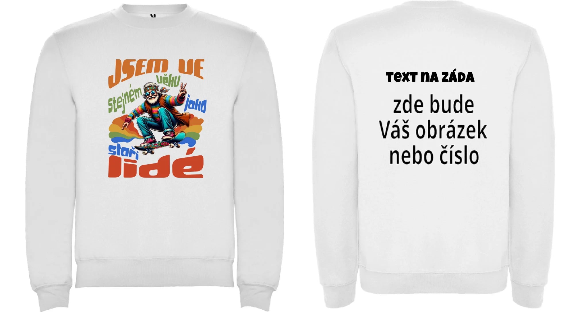 PÁNSKÁ MIKINA BEZ KAPUCE s motivem DĚDEČEK oboustranný potisk unisex mikina clasica Bílá