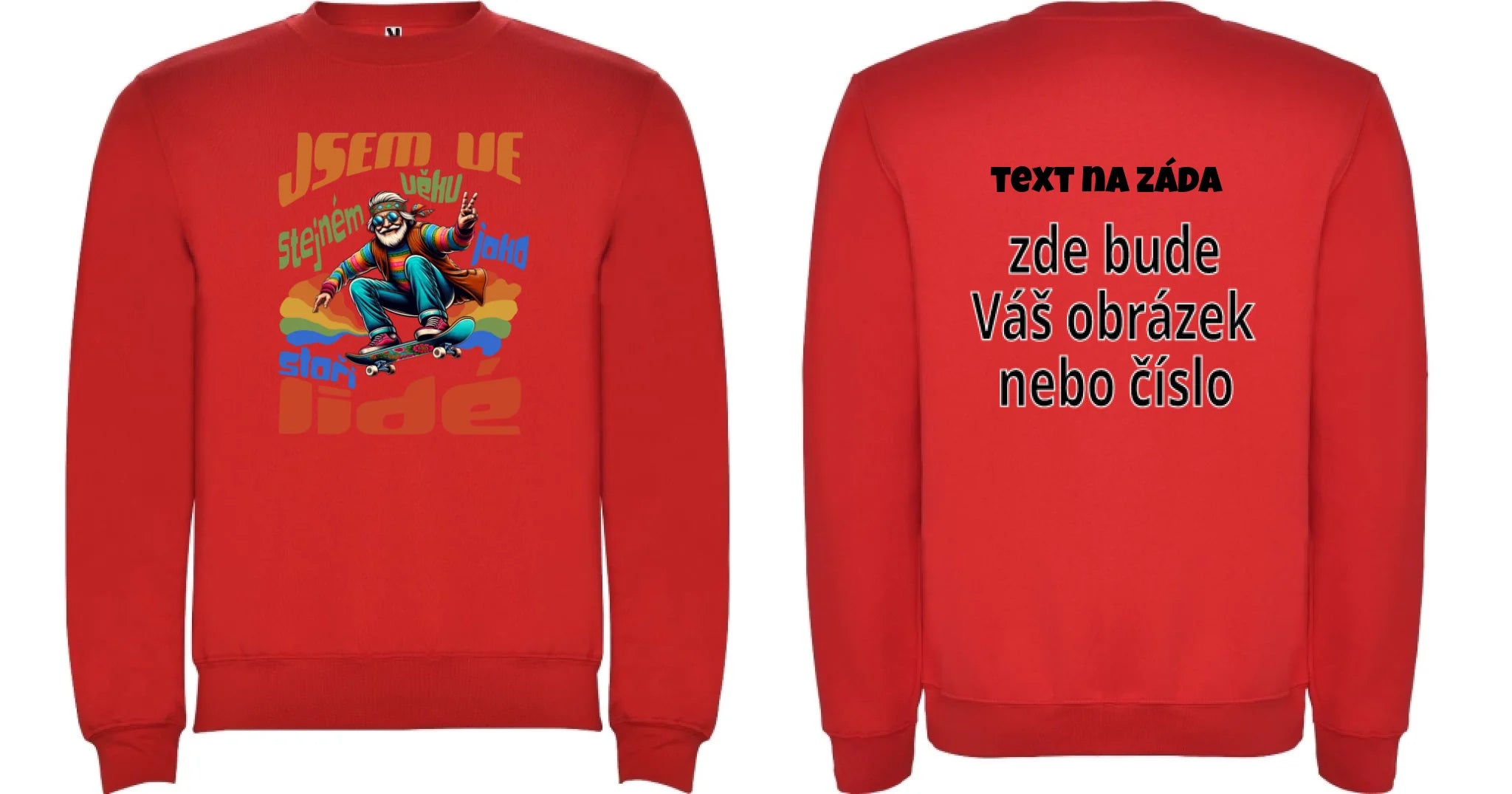 PÁNSKÁ MIKINA BEZ KAPUCE s motivem DĚDEČEK oboustranný potisk unisex mikina clasica Červená