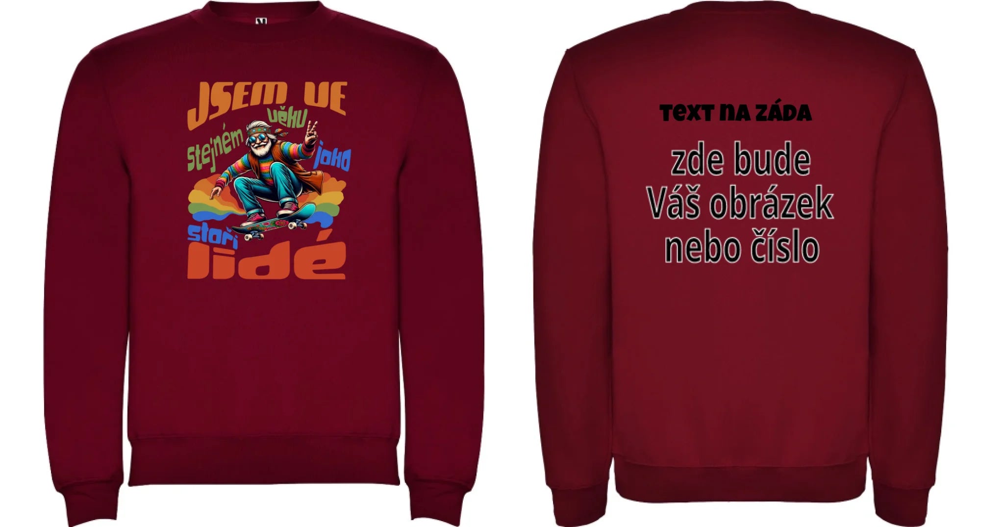 PÁNSKÁ MIKINA BEZ KAPUCE s motivem DĚDEČEK oboustranný potisk unisex mikina clasica Granátová