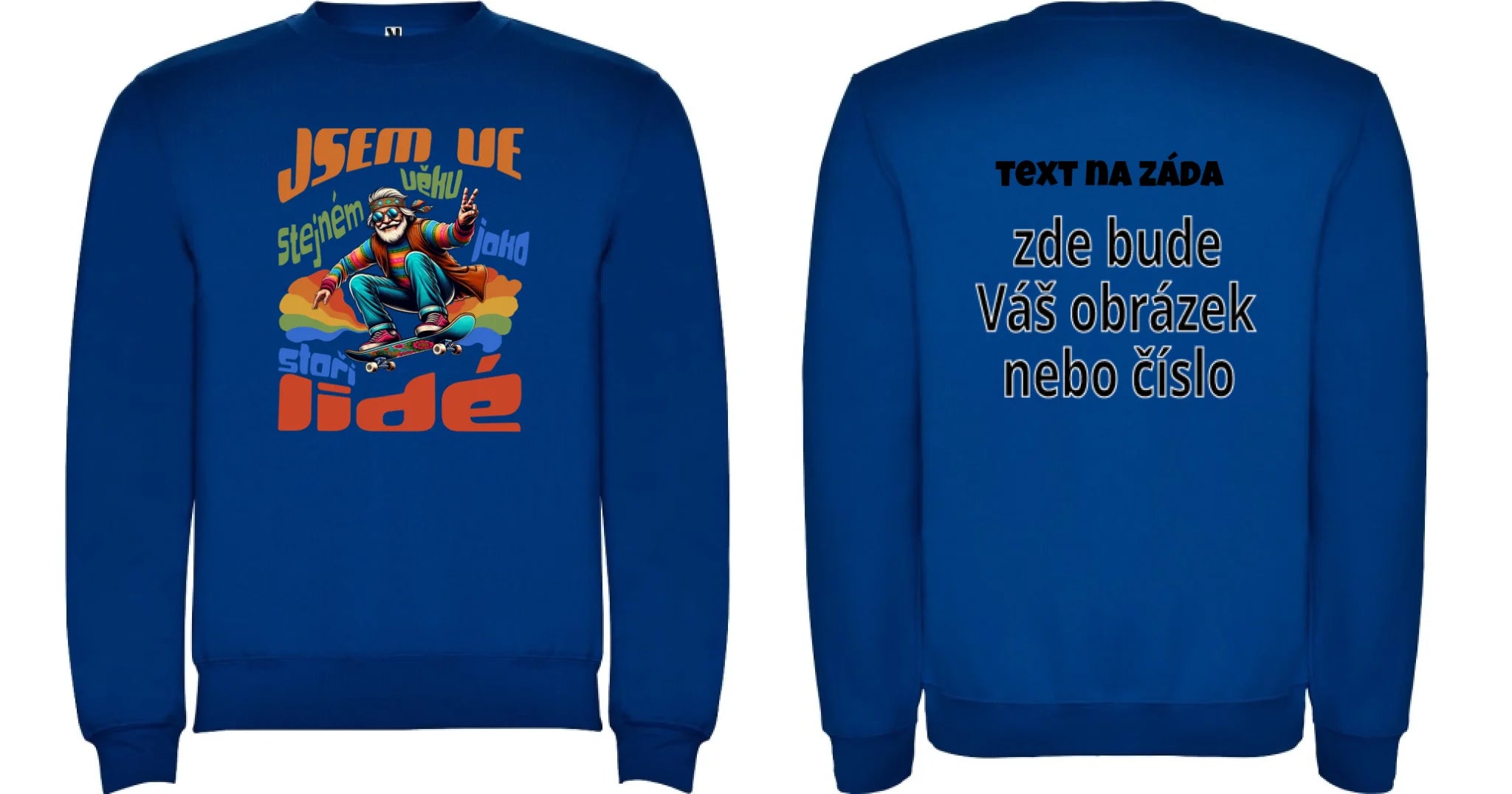 PÁNSKÁ MIKINA BEZ KAPUCE s motivem DĚDEČEK oboustranný potisk unisex mikina clasica Modrá