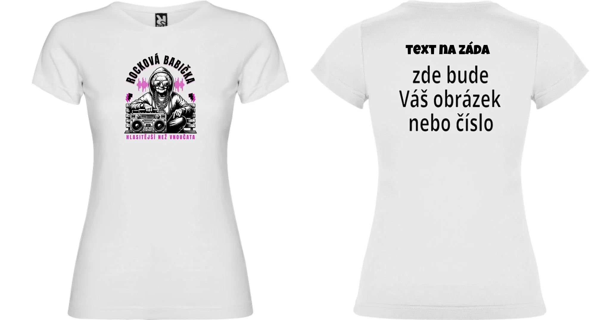 DÁMSKÉ TRIČKO s motivem ROCKOVÁ BABIČKA oboustranný potisk dámské jamaica Bílá