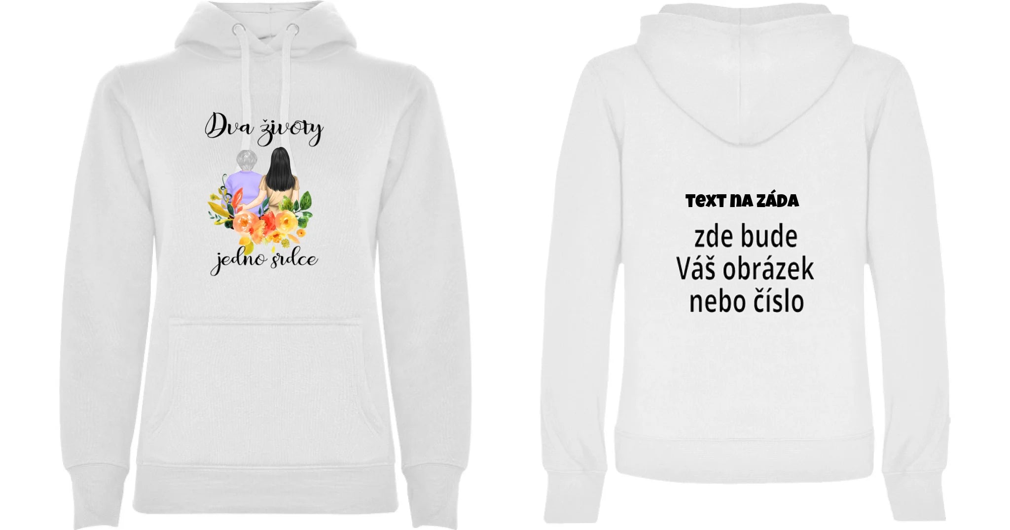 DÁMSKÁ MIKINA S KAPUCÍ s motivem MÁMA A DCERA (vyberete nebo vložíte text) oboustranný potisk dámská mikina URBAN Bílá