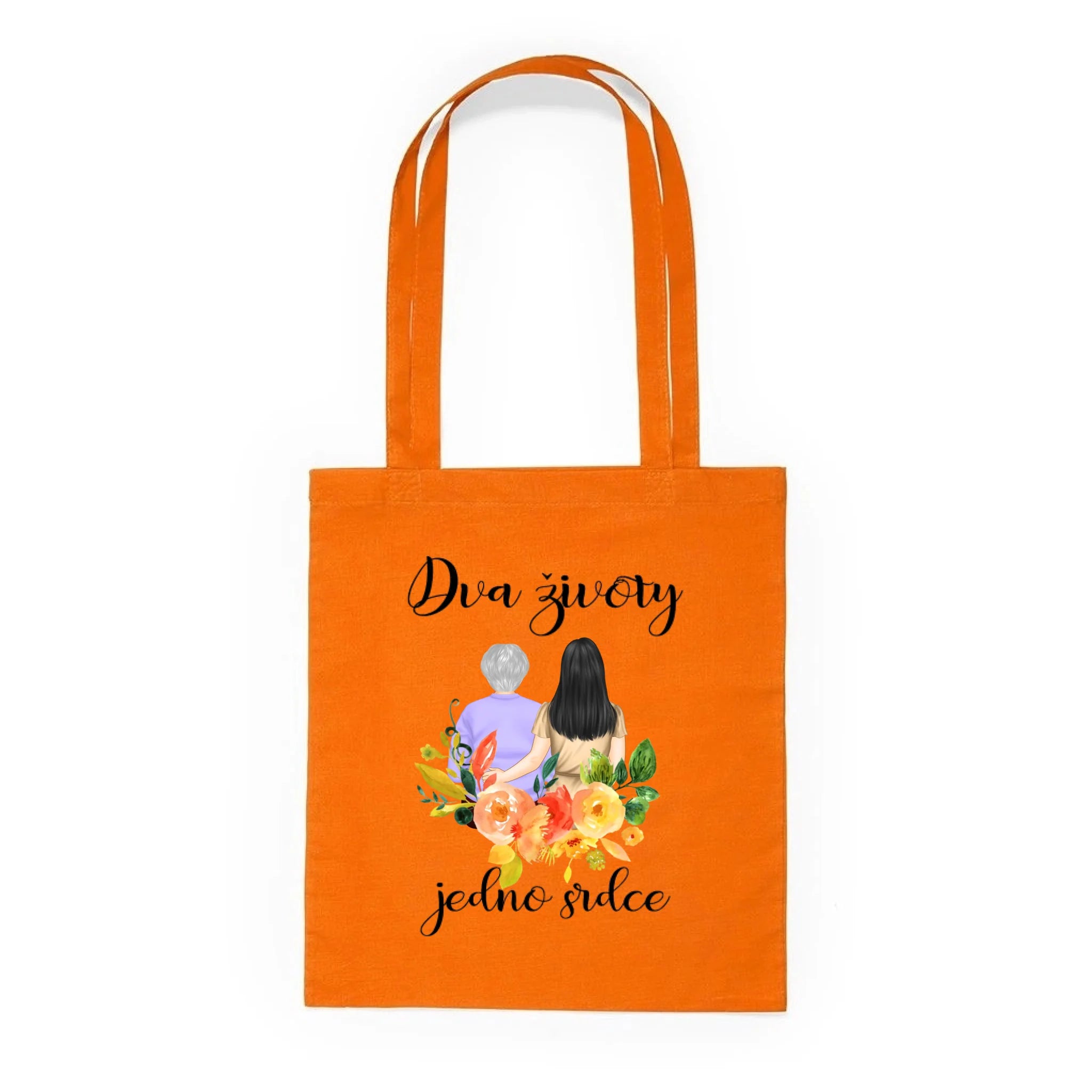 BATOH nebo TAŠKA s motivem MÁMA A DCERA (vyberete nebo vložíte text) Plátěná taška KNOLL oranžová 36x40