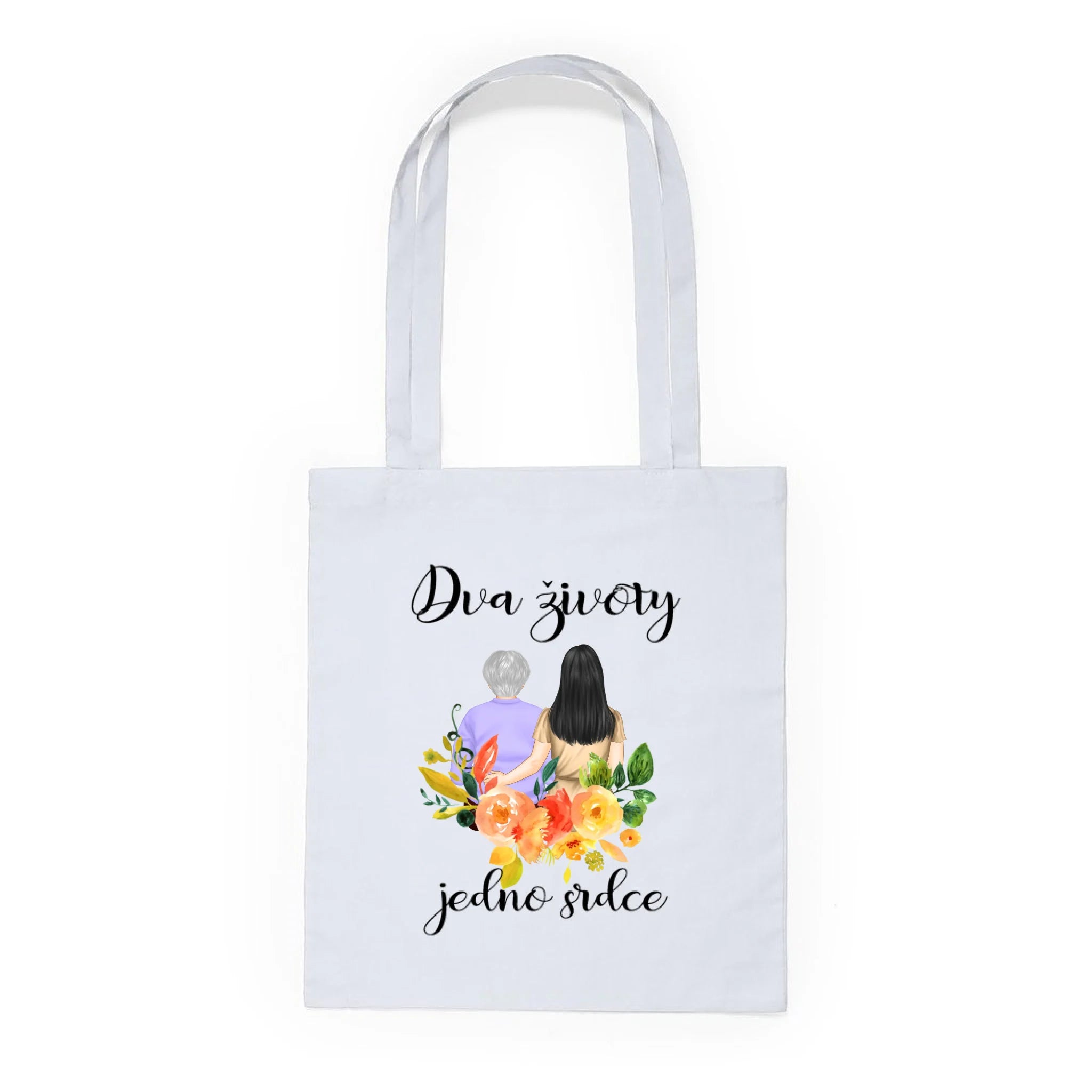 BATOH nebo TAŠKA s motivem MÁMA A DCERA (vyberete nebo vložíte text) Plátěná taška KNOLL bílá 36x40