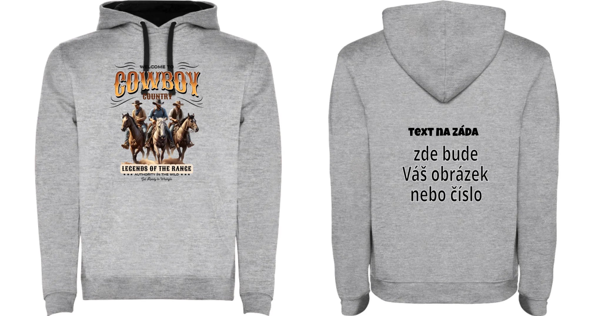 DĚTSKÁ MIKINA S KAPUCÍ s motivem COWBOY (2+ motivy) oboustranný potisk dětská mikina URBAN Melír černá