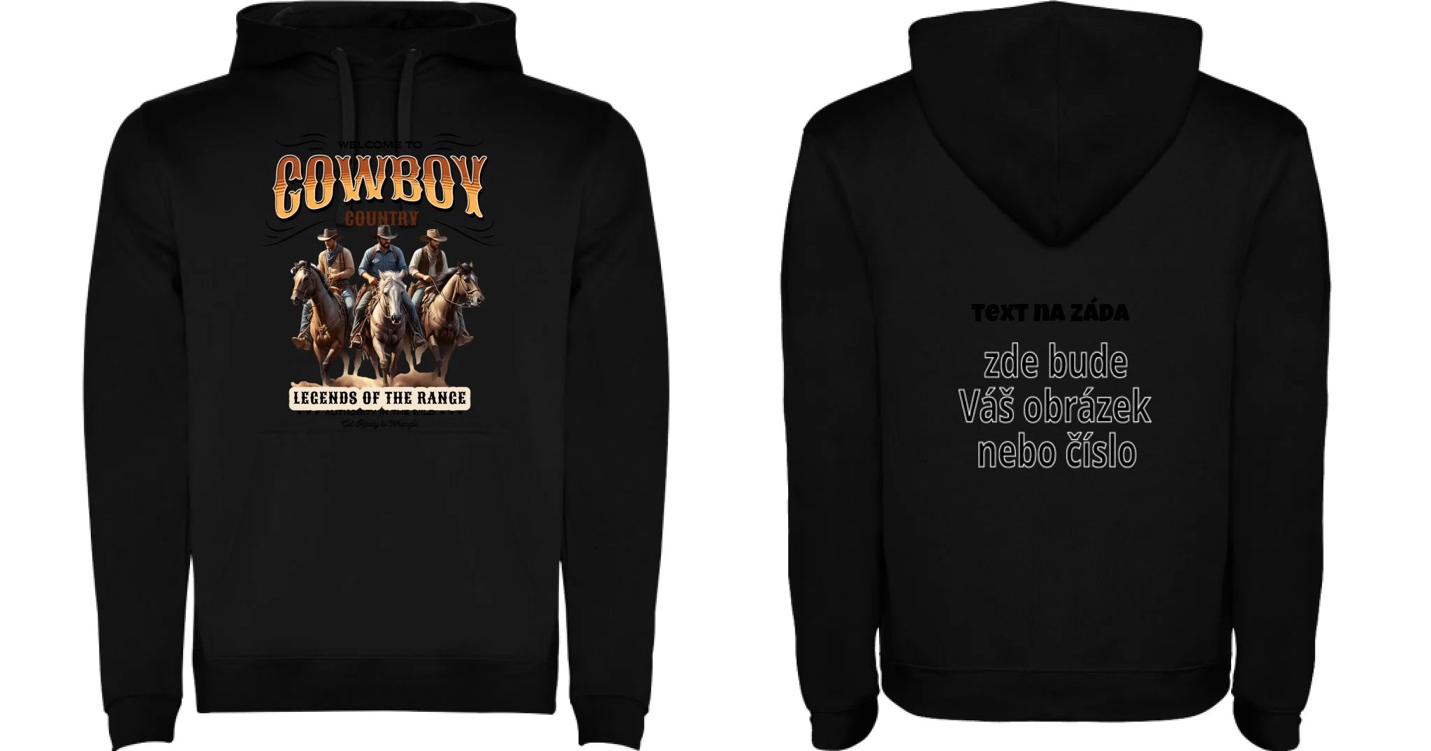 PÁNSKÁ MIKINA S KAPUCÍ s motivem COWBOY (2+ motivy) oboustranný potisk pánská mikina URBAN Černá