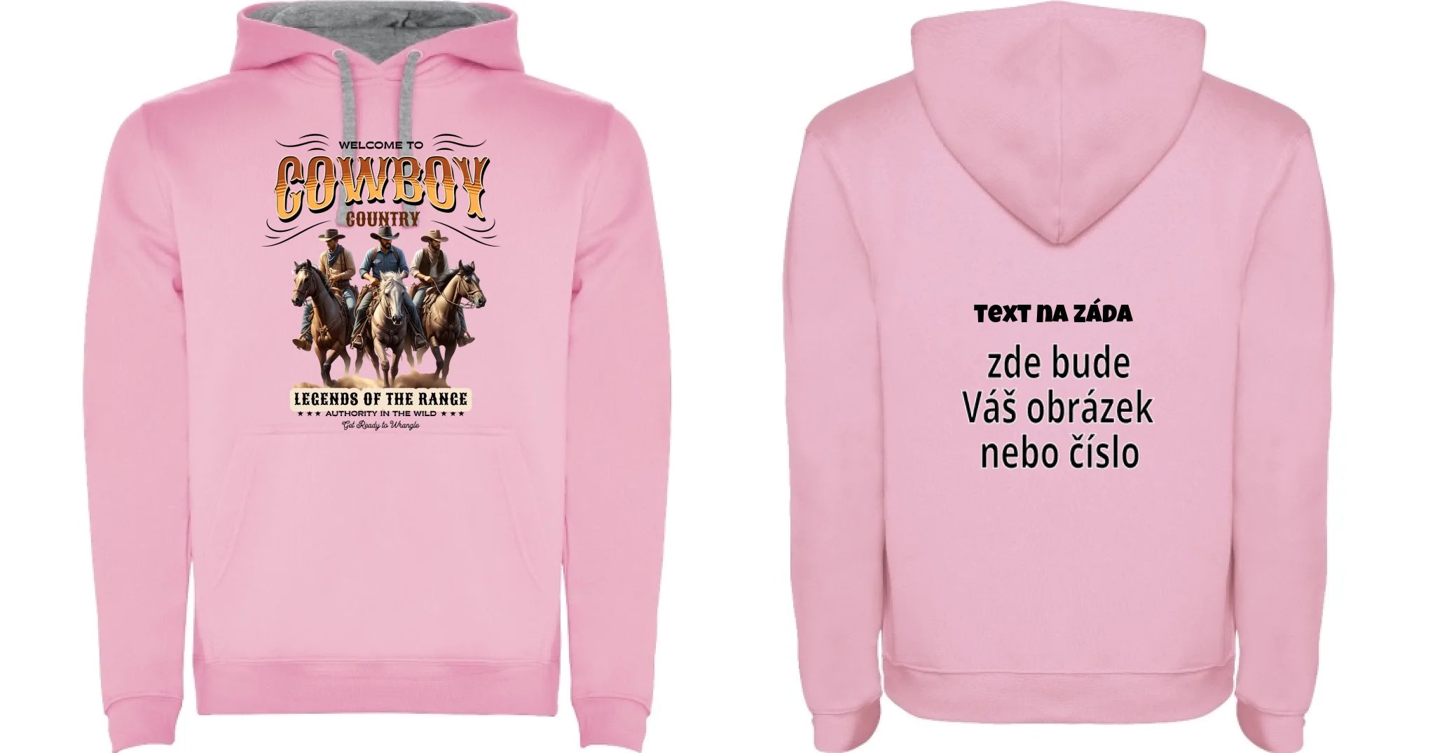 PÁNSKÁ MIKINA S KAPUCÍ s motivem COWBOY (2+ motivy) oboustranný potisk pánská mikina URBAN Růžová
