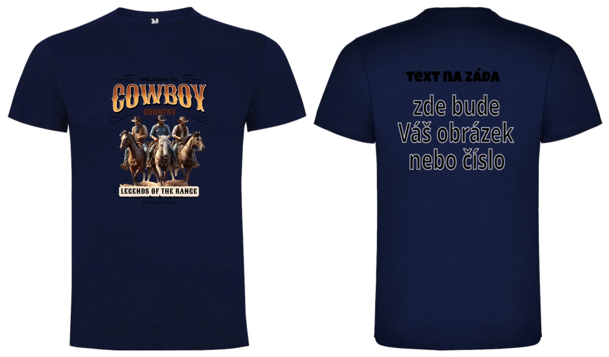 PÁNSKÉ TRIČKO s motivem COWBOY (2+ motivy) oboustranný potisk pánské DOGO Námořnická modrá