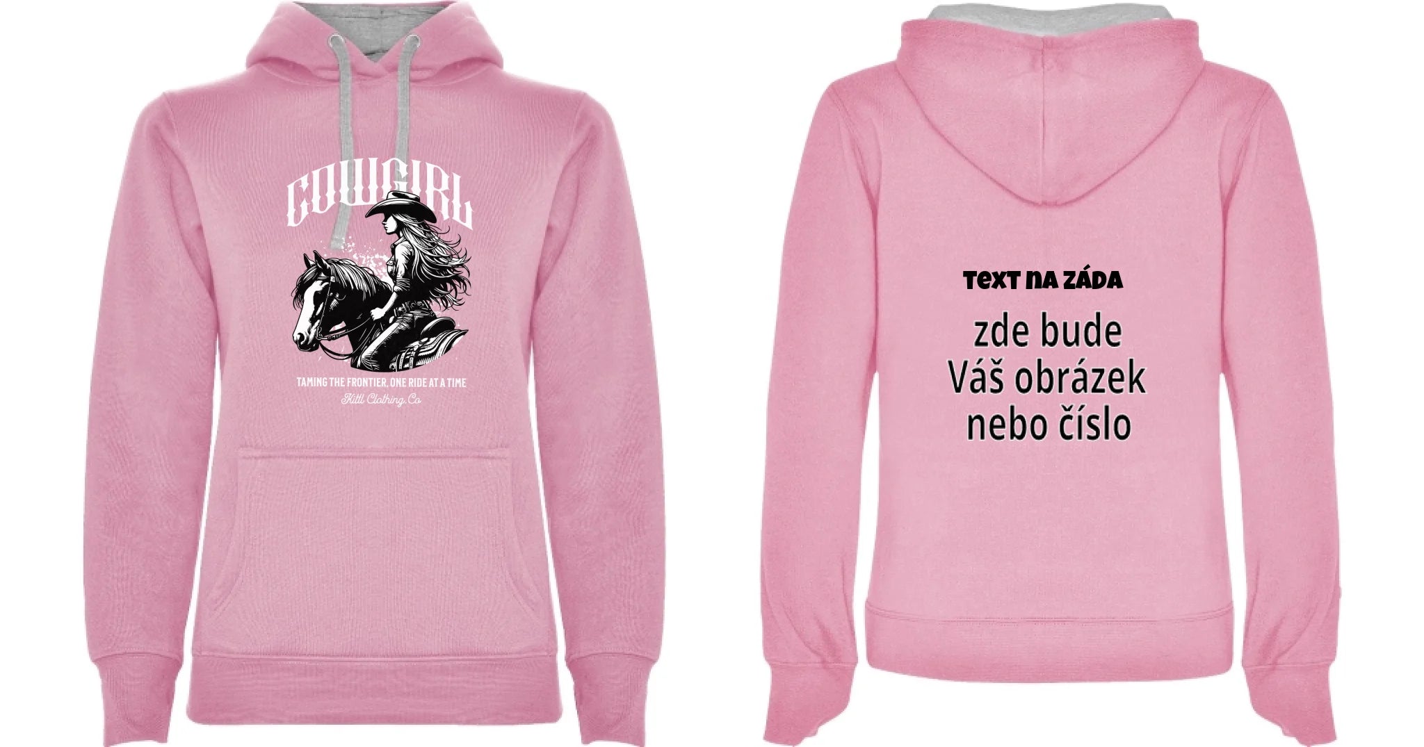 DÁMSKÁ MIKINA S KAPUCÍ s motivem COWGIRL (5+ motivů) oboustranný potisk dámská mikina URBAN Růžová melír