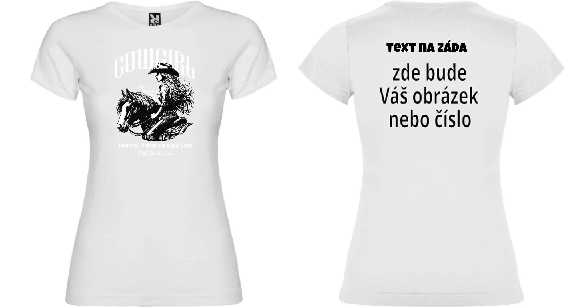 DÍVČÍ TRIČKO s motivem COWGIRL (5+ motivů) oboustranný potisk dívčí jamaica Bílá