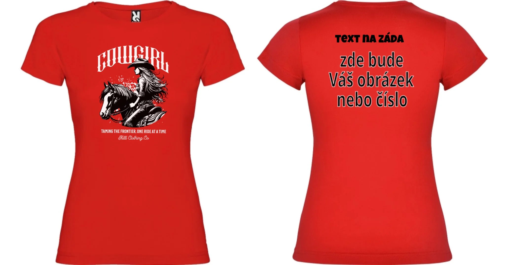 DÍVČÍ TRIČKO s motivem COWGIRL (5+ motivů) oboustranný potisk dívčí jamaica Červená