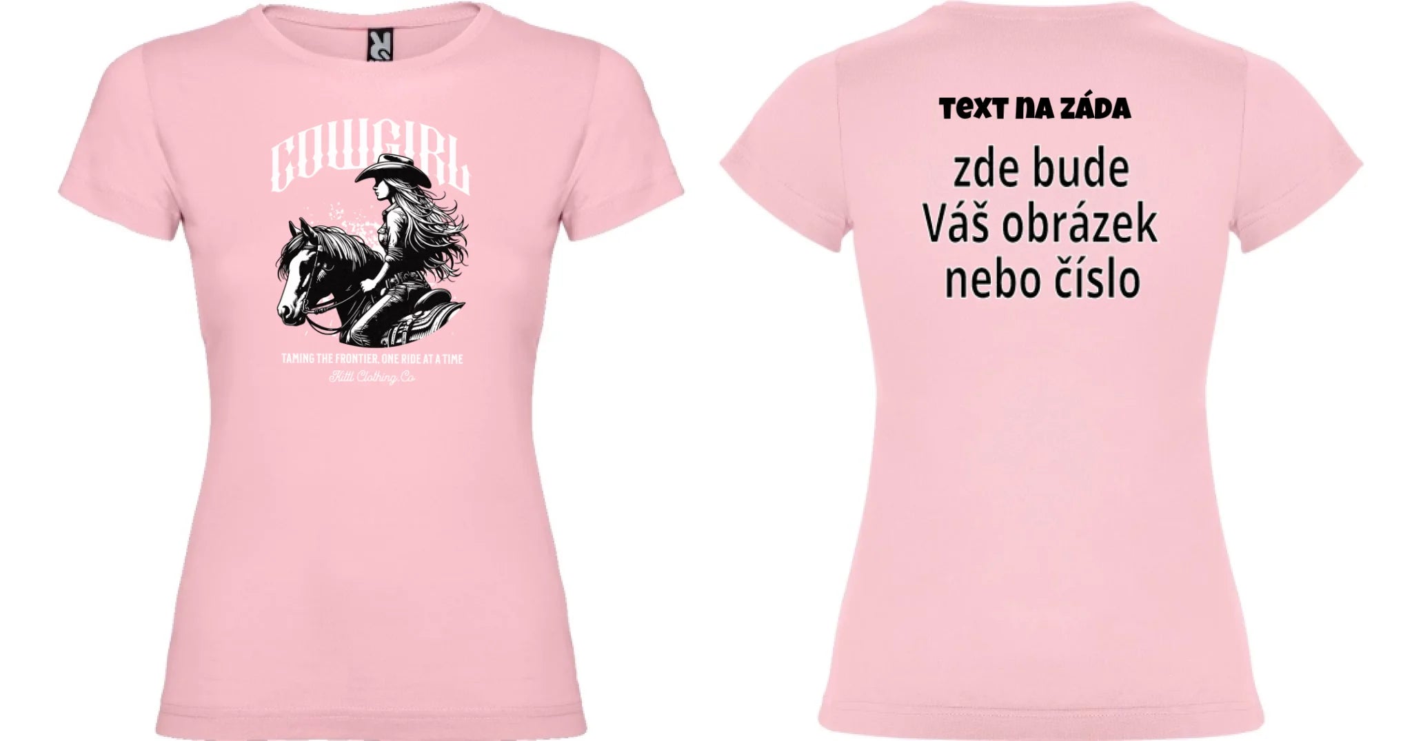 DÍVČÍ TRIČKO s motivem COWGIRL (5+ motivů) oboustranný potisk dívčí jamaica Světle růžová