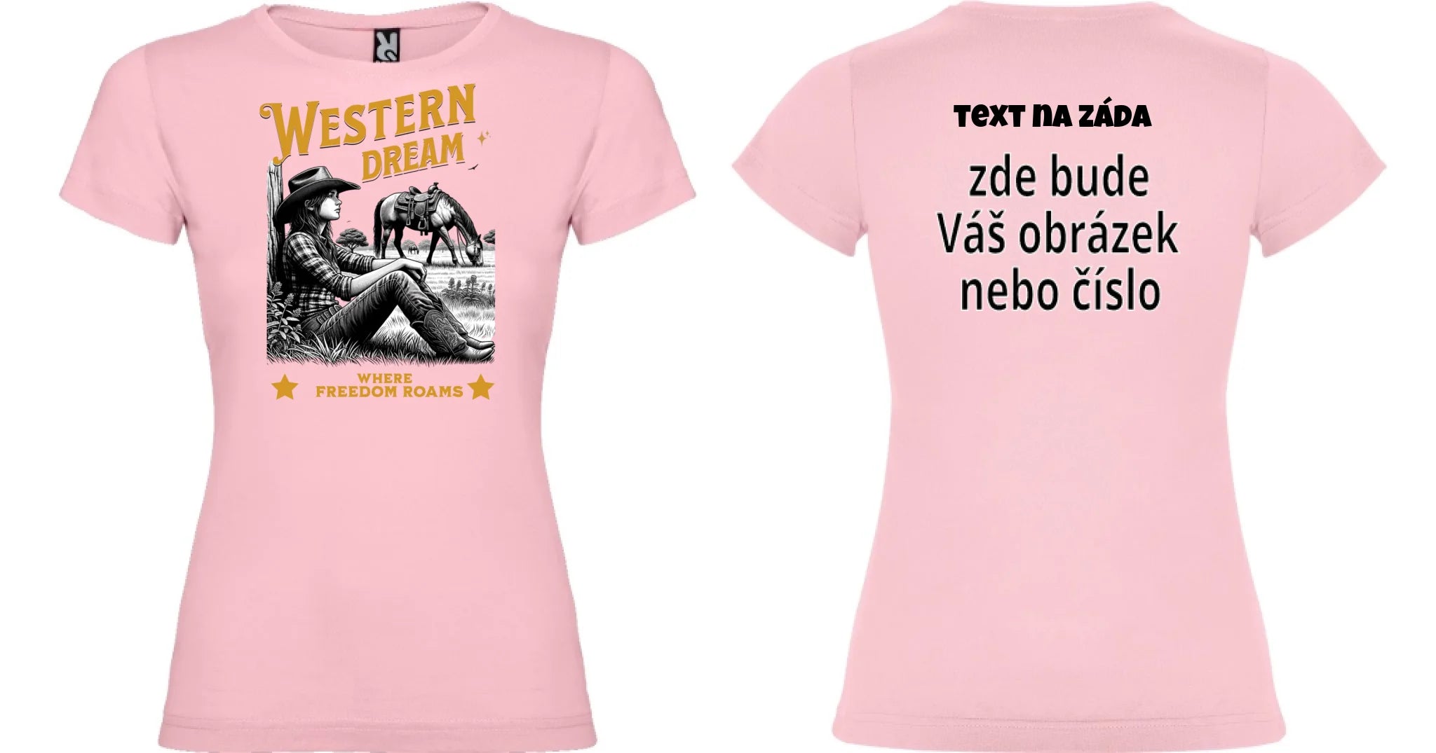 DÁMSKÉ TRIČKO s motivem COWGIRL (5+ motivů) oboustranný potisk dámské jamaica Světle růžová