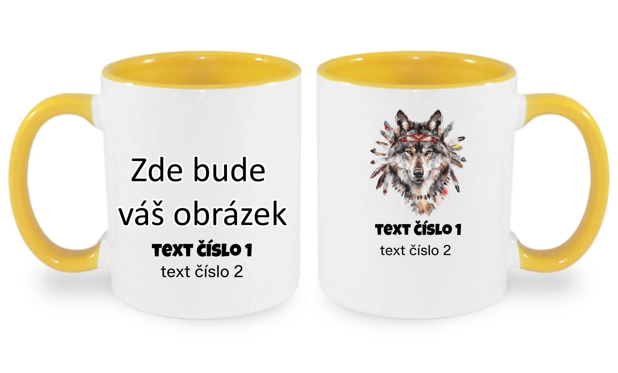 HRNÍČEK s motivem DIVOKÝ ZÁPAD (10+ obrázků, možnost doplnit vlastní text) oboustranný potisk hrníček Bílá žlutá 330 ml