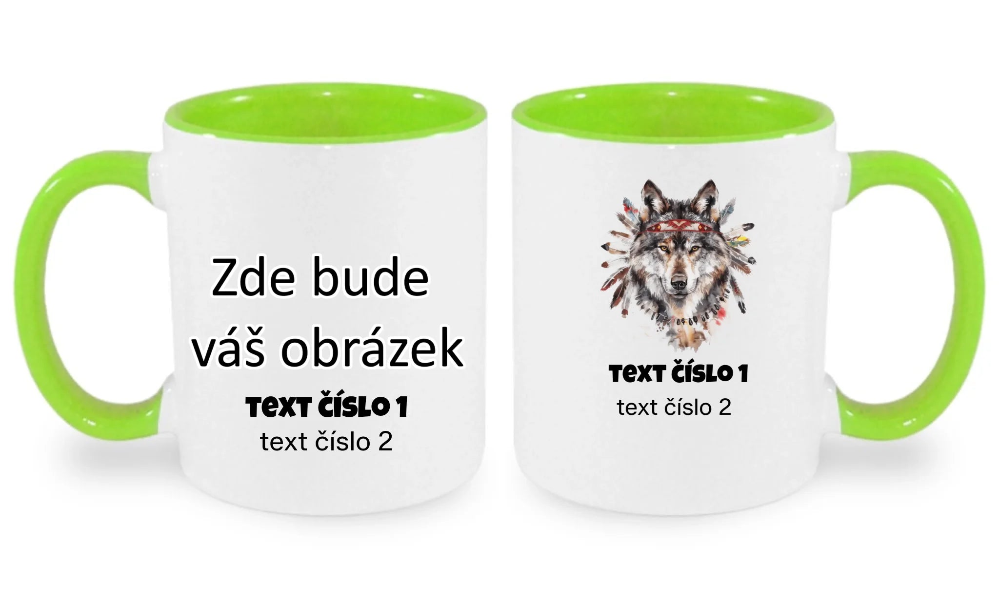 HRNÍČEK s motivem DIVOKÝ ZÁPAD (10+ obrázků, možnost doplnit vlastní text) oboustranný potisk hrníček Bílá zelená 330 ml