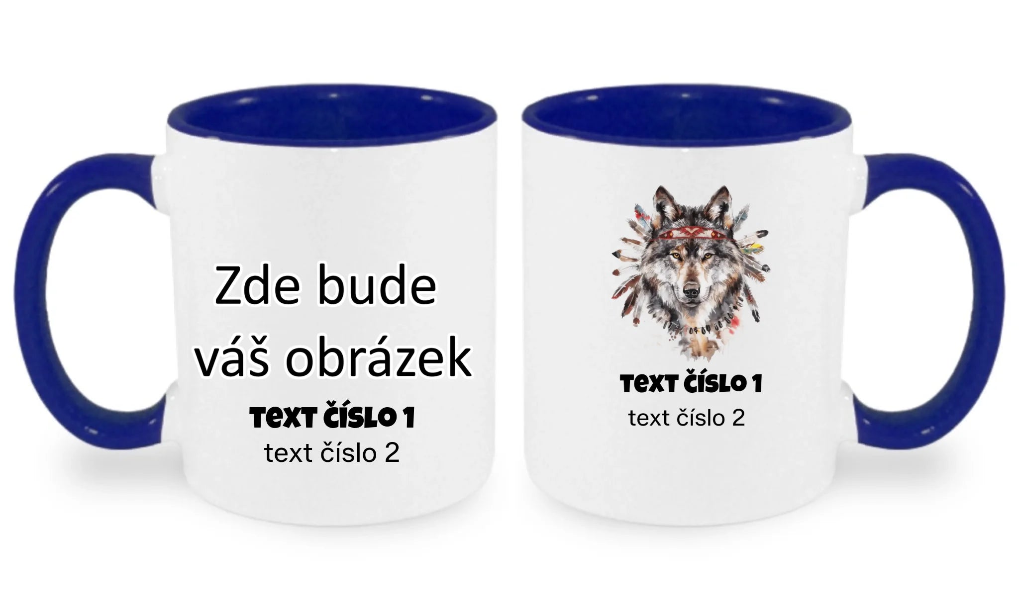 HRNÍČEK s motivem DIVOKÝ ZÁPAD (10+ obrázků, možnost doplnit vlastní text) oboustranný potisk hrníček Bílá modrá 330 ml