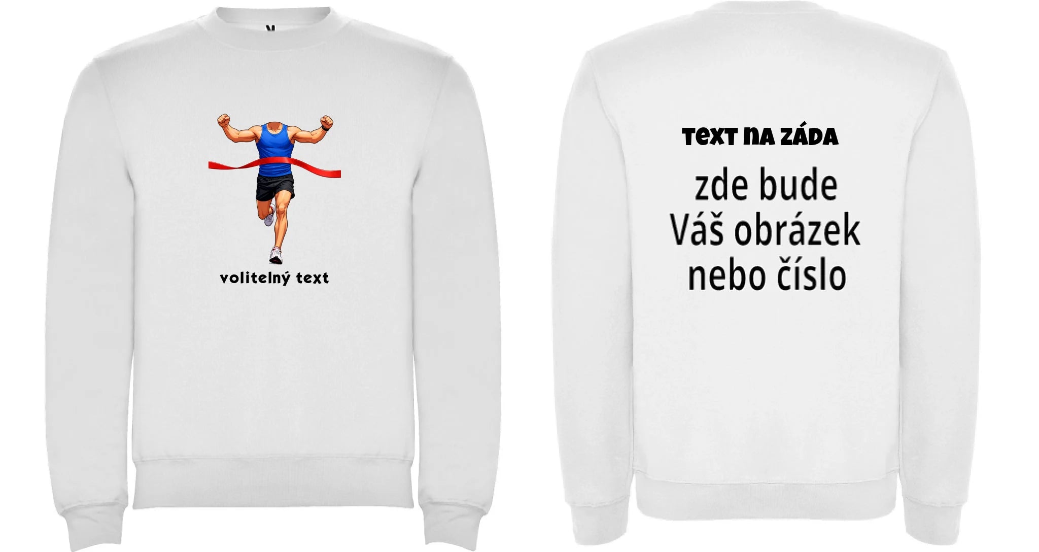 MIKINA BEZ KAPUCE UNISEX s motivem BĚH, KOLO, PLAVÁNÍ (vyberte sport, vložíte fotku) oboustranný potisk unisex mikina clasica Bílá