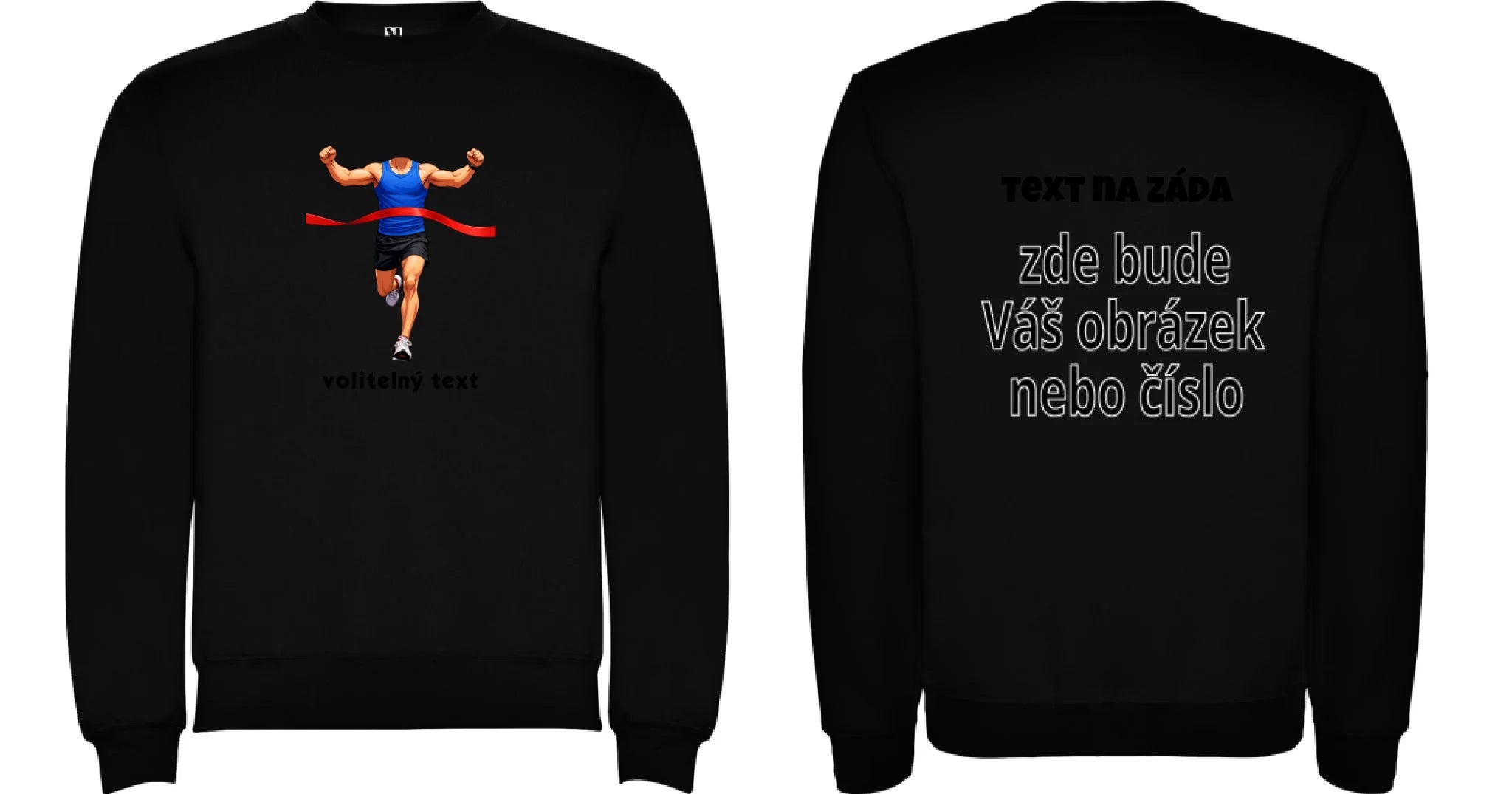 MIKINA BEZ KAPUCE UNISEX s motivem BĚH, KOLO, PLAVÁNÍ (vyberte sport, vložíte fotku) oboustranný potisk unisex mikina clasica Černá