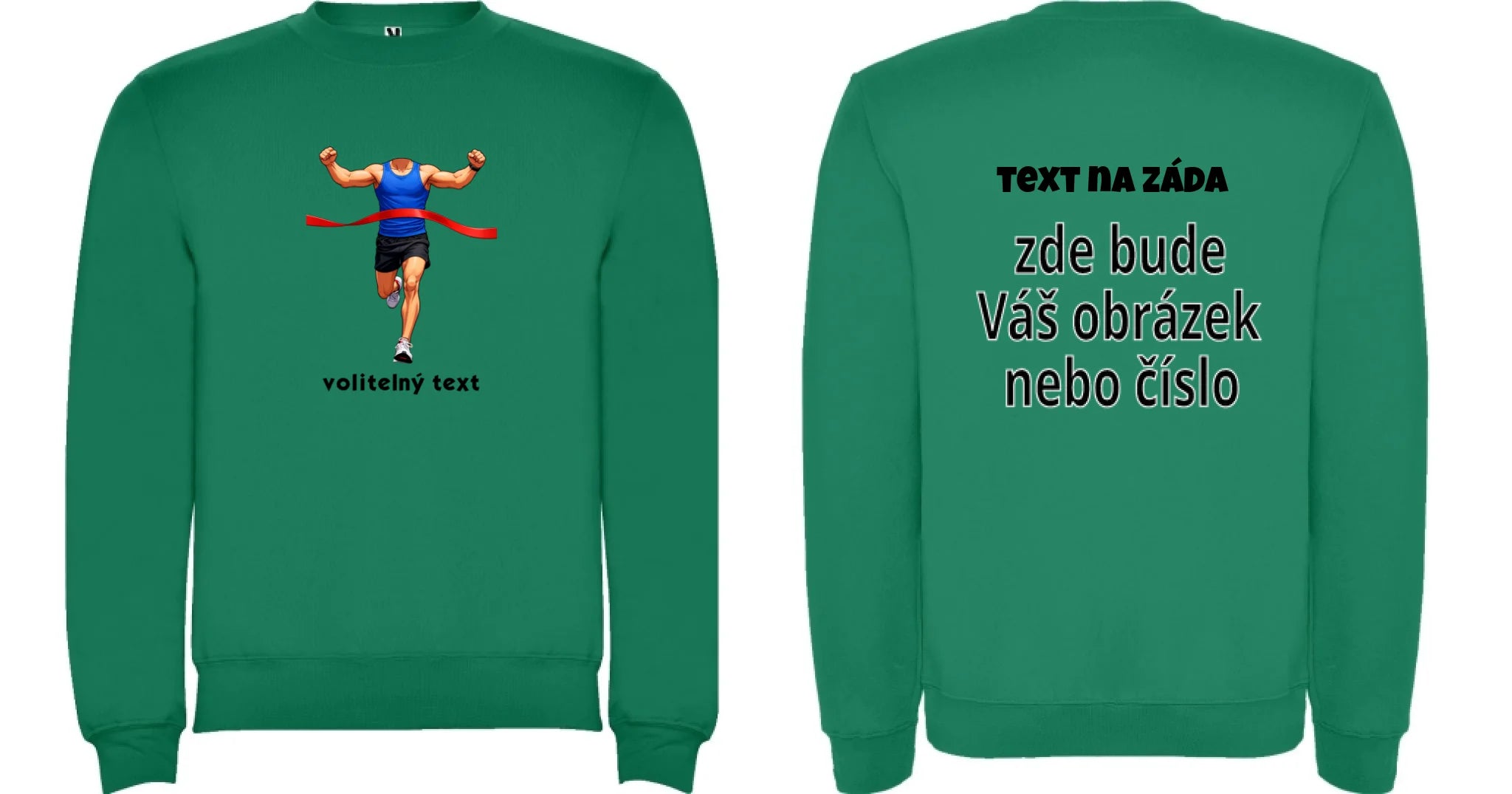 MIKINA BEZ KAPUCE UNISEX s motivem BĚH, KOLO, PLAVÁNÍ (vyberte sport, vložíte fotku) oboustranný potisk unisex mikina clasica Sytě zelená