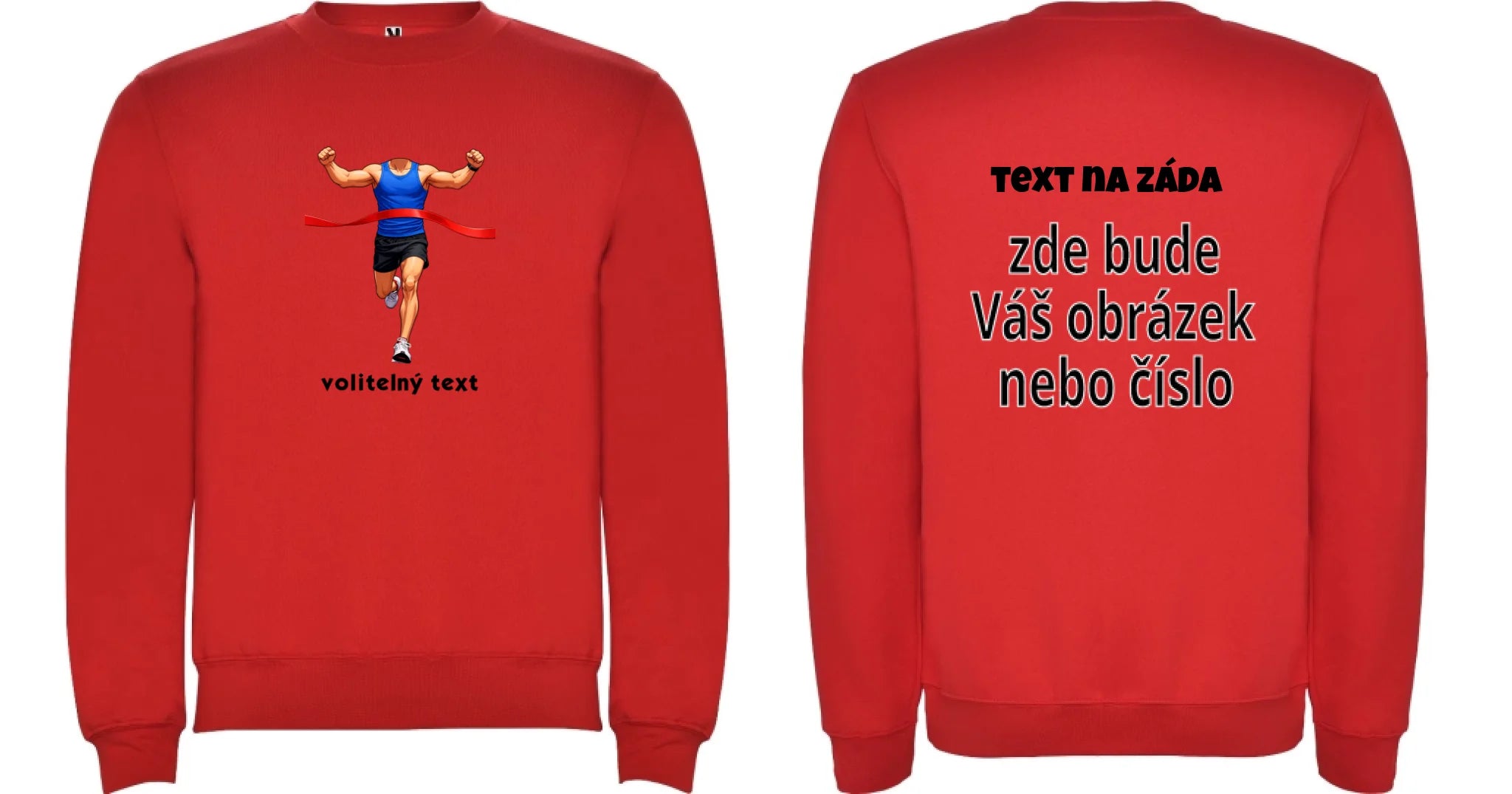 MIKINA BEZ KAPUCE UNISEX s motivem BĚH, KOLO, PLAVÁNÍ (vyberte sport, vložíte fotku) oboustranný potisk unisex mikina clasica Červená