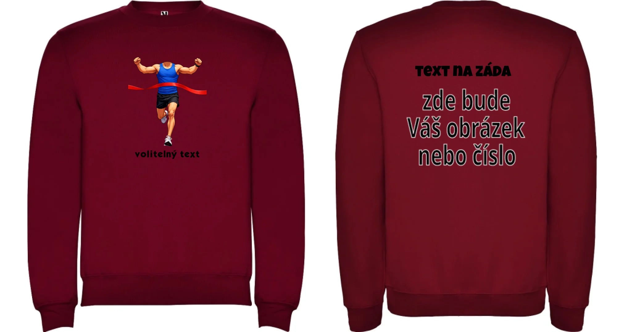 MIKINA BEZ KAPUCE UNISEX s motivem BĚH, KOLO, PLAVÁNÍ (vyberte sport, vložíte fotku) oboustranný potisk unisex mikina clasica Granátová