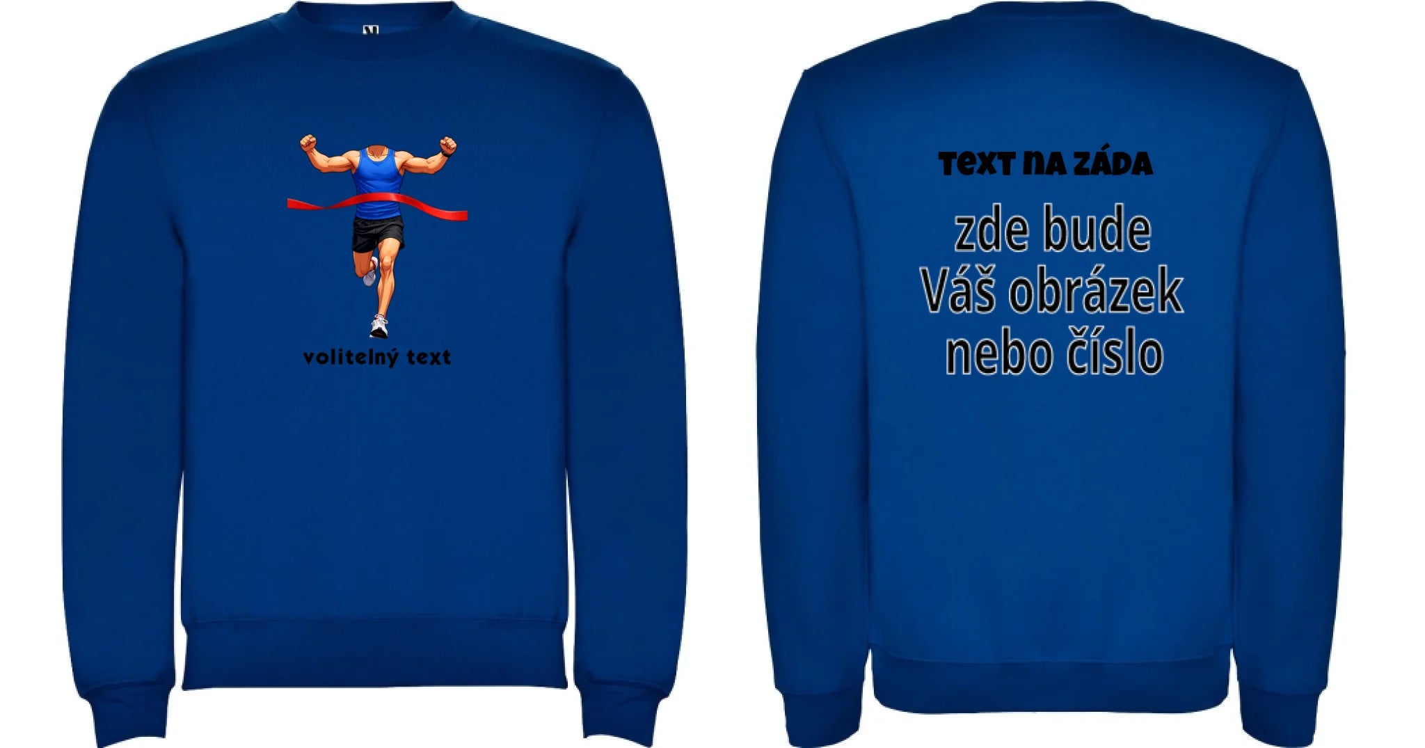MIKINA BEZ KAPUCE UNISEX s motivem BĚH, KOLO, PLAVÁNÍ (vyberte sport, vložíte fotku) oboustranný potisk unisex mikina clasica Modrá