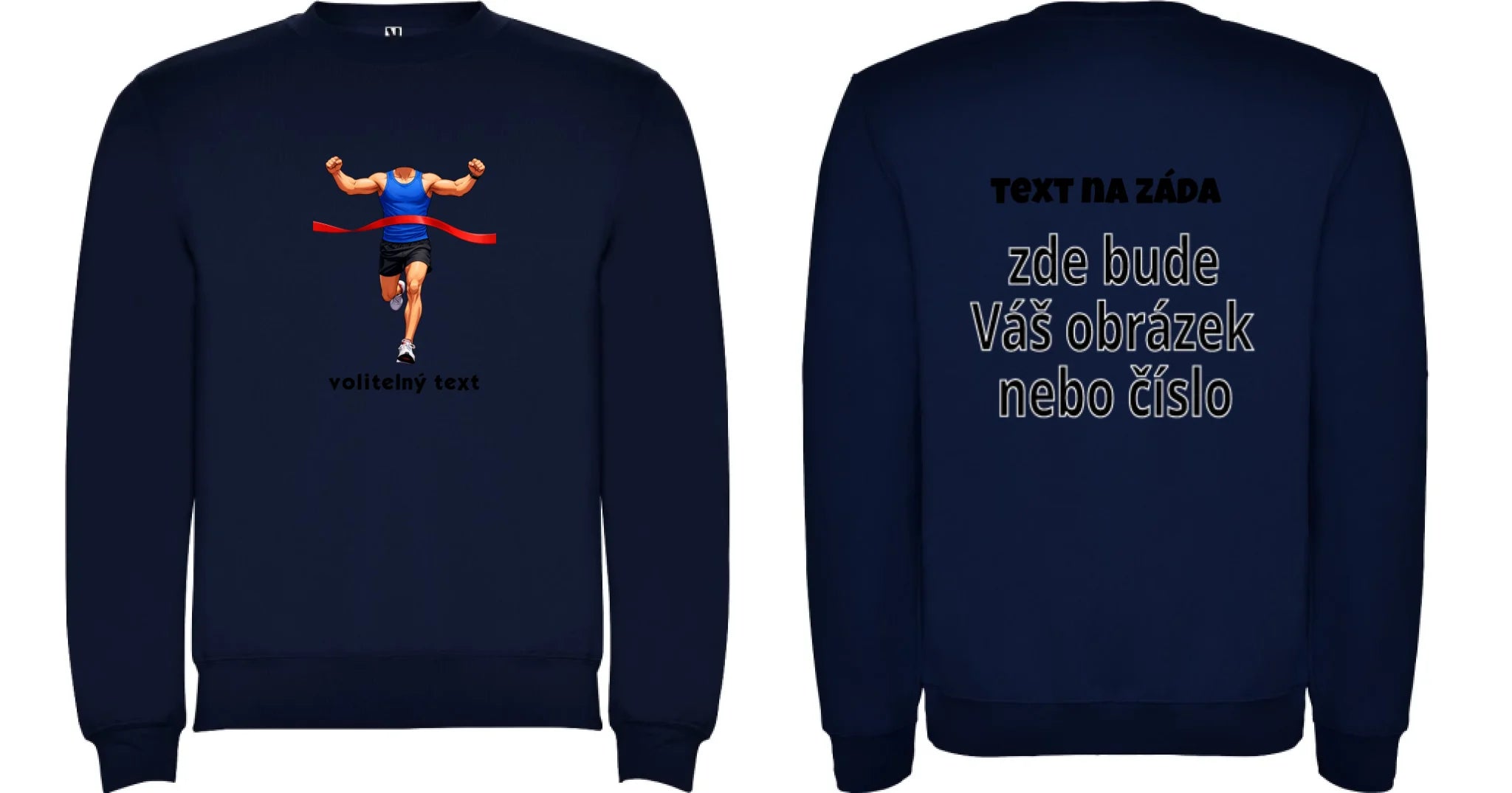 MIKINA BEZ KAPUCE UNISEX s motivem BĚH, KOLO, PLAVÁNÍ (vyberte sport, vložíte fotku) oboustranný potisk unisex mikina clasica Námořnická modrá