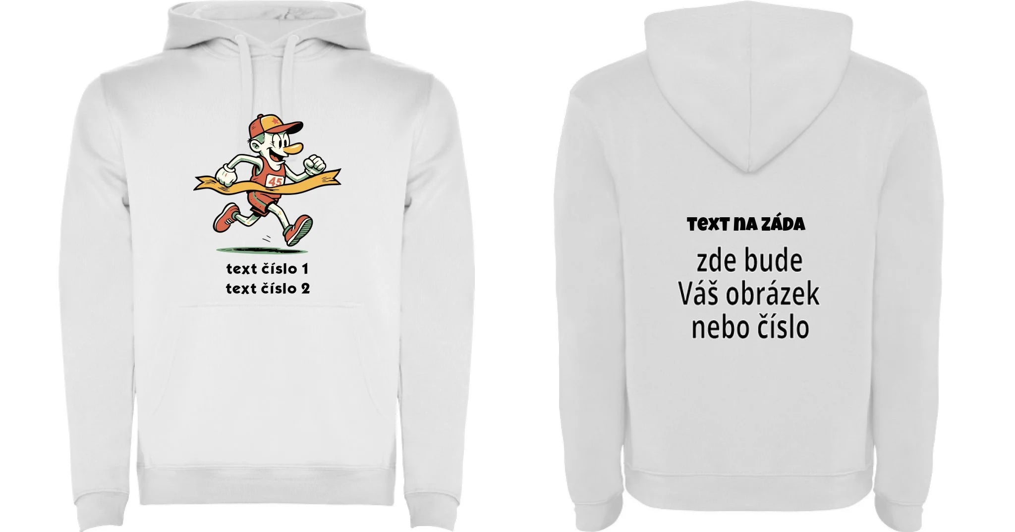 DĚTSKÁ MIKINA S KAPUCÍ s motivem BĚH, KOLO, PLAVÁNÍ (výběr z 25+ obrázků, možnost doplnit vlastní texty) oboustranný potisk dětská mikina URBAN