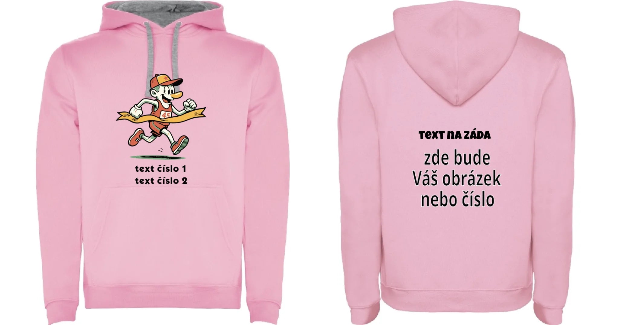 DĚTSKÁ MIKINA S KAPUCÍ s motivem BĚH, KOLO, PLAVÁNÍ (výběr z 25+ obrázků, možnost doplnit vlastní texty) oboustranný potisk dětská mikina URBAN Růžová