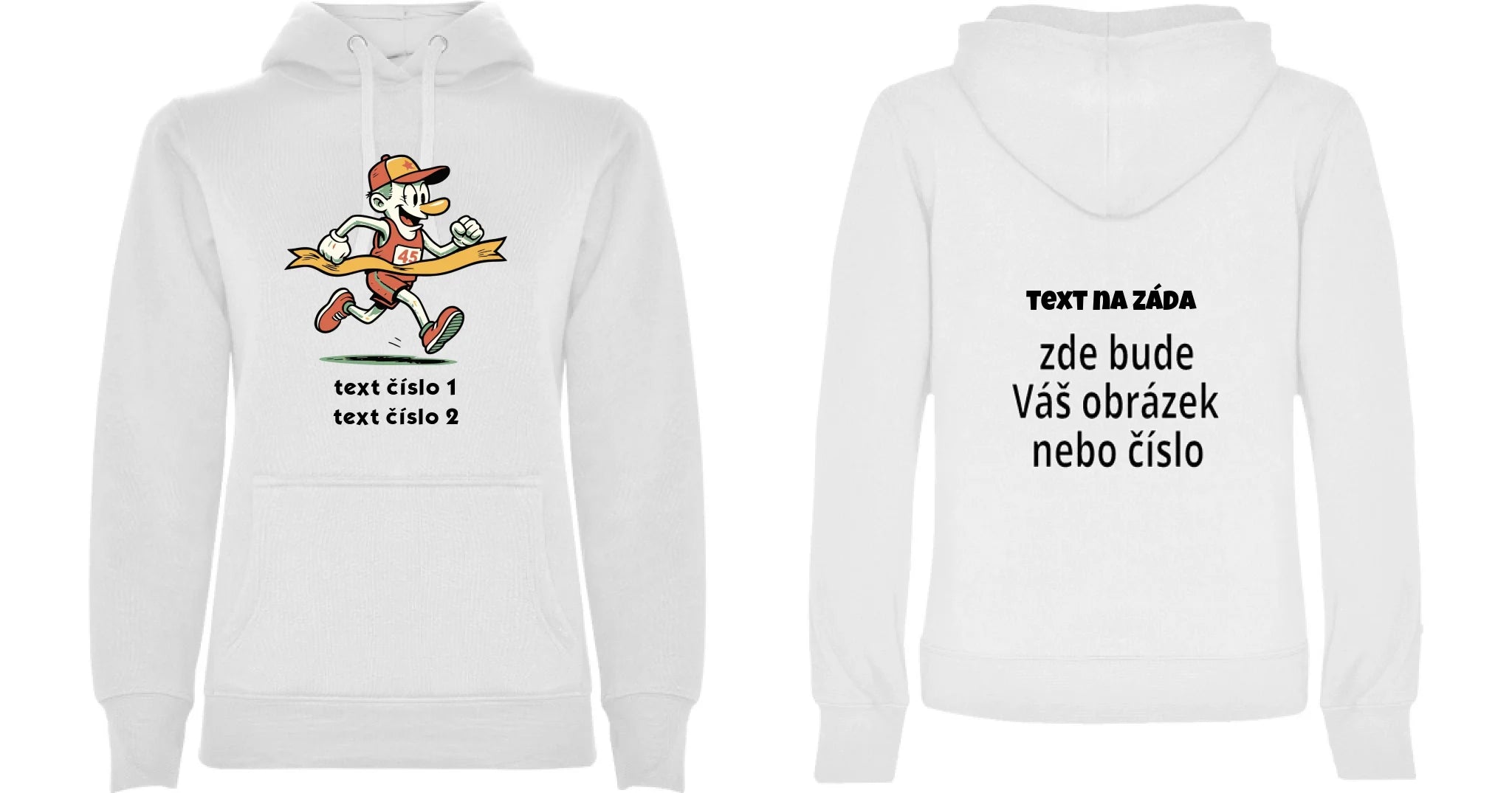 DÁMSKÁ MIKINA S KAPUCÍ s motivem BĚH, KOLO, PLAVÁNÍ (výběr z 25+ obrázků, možnost doplnit vlastní texty) oboustranný potisk dámská mikina URBAN Bílá