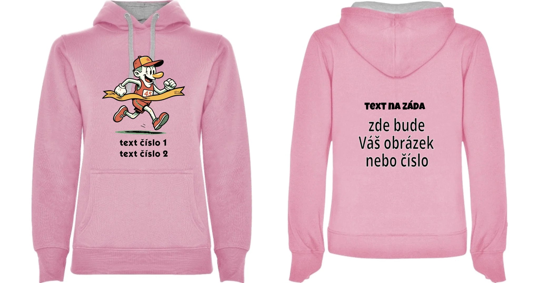 DÁMSKÁ MIKINA S KAPUCÍ s motivem BĚH, KOLO, PLAVÁNÍ (výběr z 25+ obrázků, možnost doplnit vlastní texty) oboustranný potisk dámská mikina URBAN Růžová melír