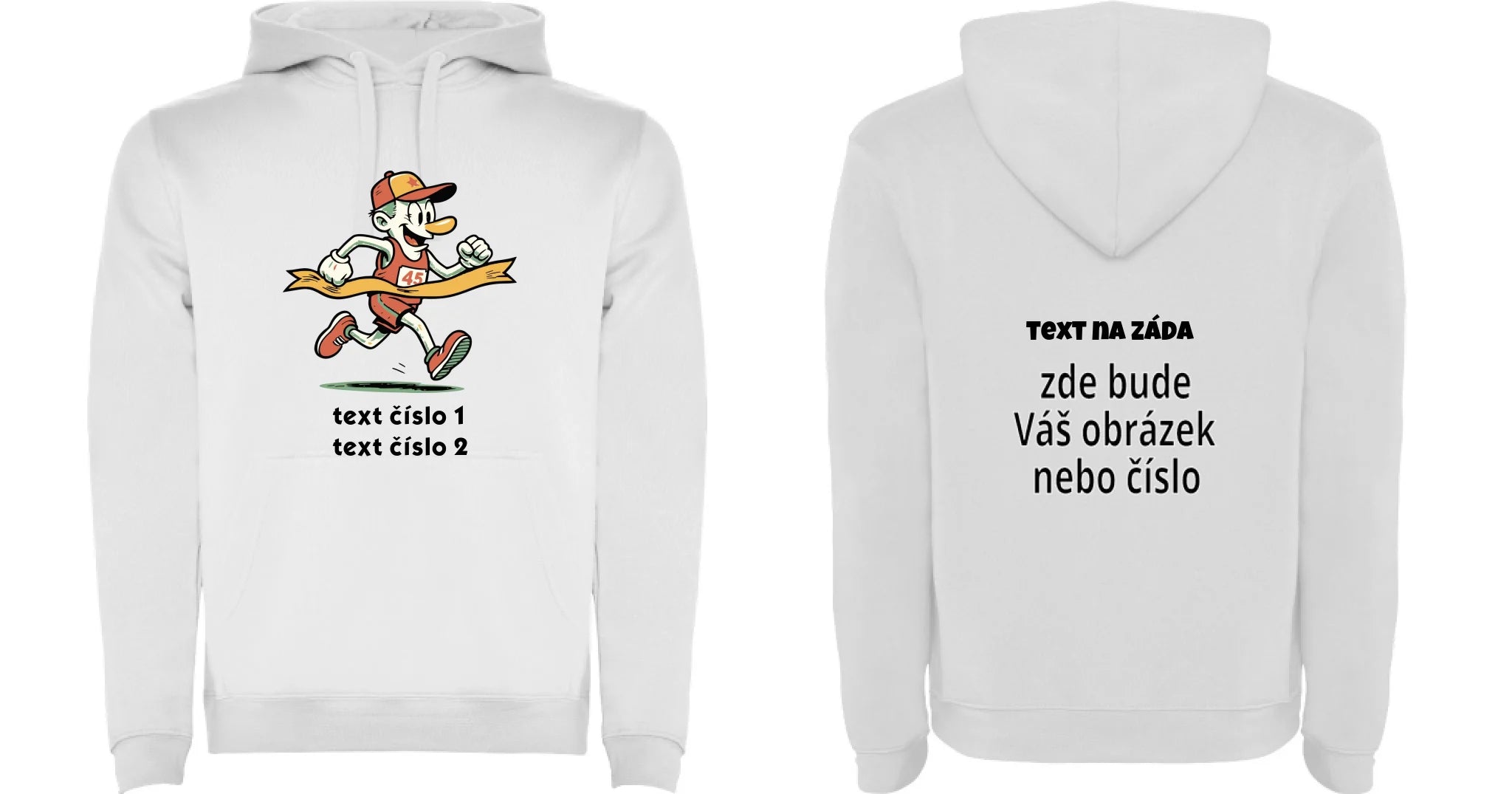 PÁNSKÁ MIKINA S KAPUCÍ s motivem BĚH, KOLO, PLAVÁNÍ (výběr z 25+ obrázků, možnost doplnit vlastní texty) oboustranný potisk pánská mikina URBAN Bílá