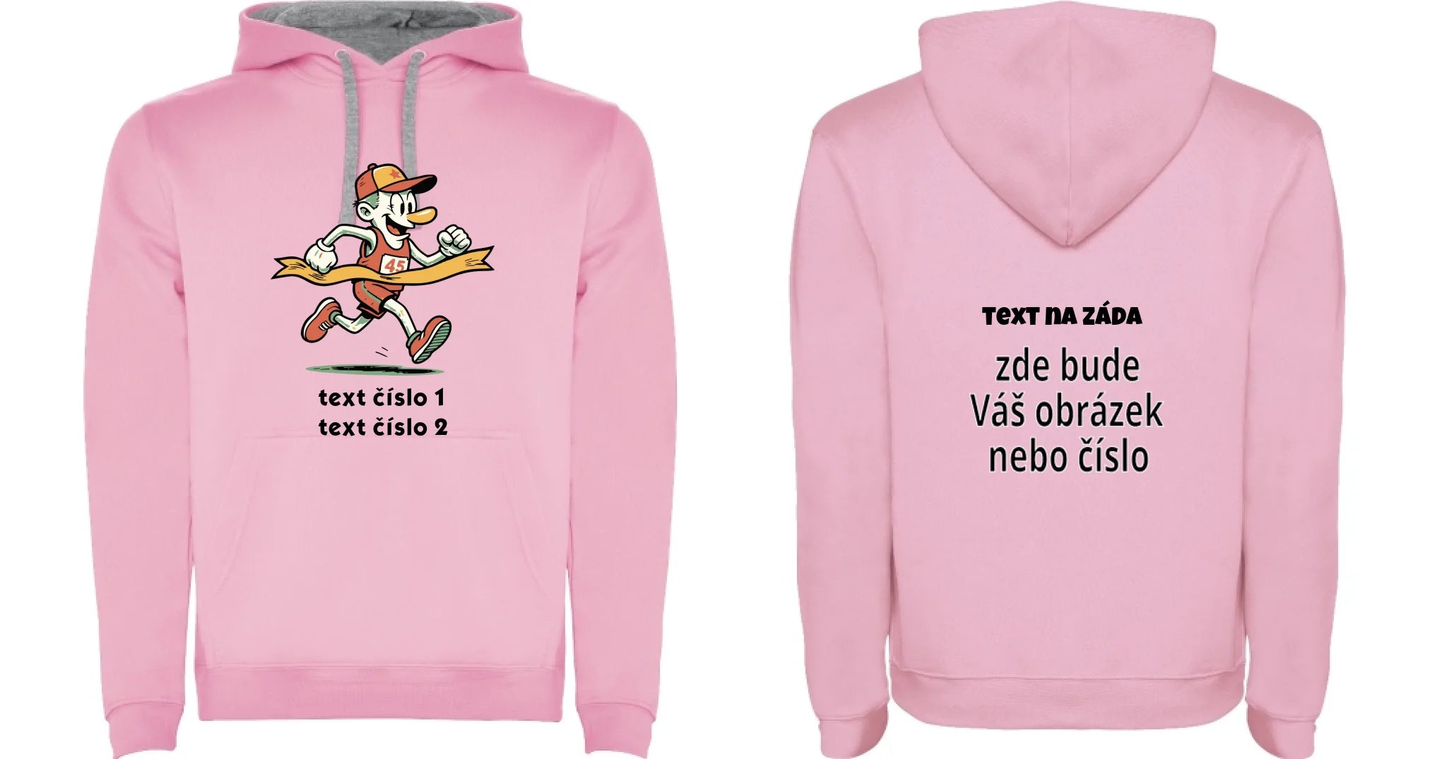 PÁNSKÁ MIKINA S KAPUCÍ s motivem BĚH, KOLO, PLAVÁNÍ (výběr z 25+ obrázků, možnost doplnit vlastní texty) oboustranný potisk pánská mikina URBAN Růžová