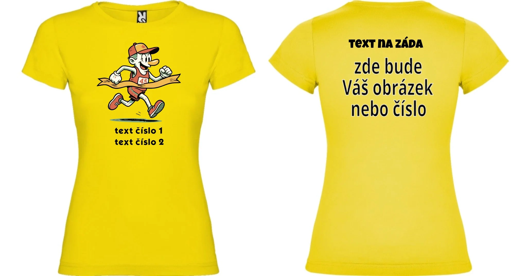 DÁMSKÉ TRIČKO s motivem BĚH, KOLO, PLAVÁNÍ (výběr z 25+ obrázků, možnost doplnit vlastní texty) oboustranný potisk dámské jamaica Žlutá