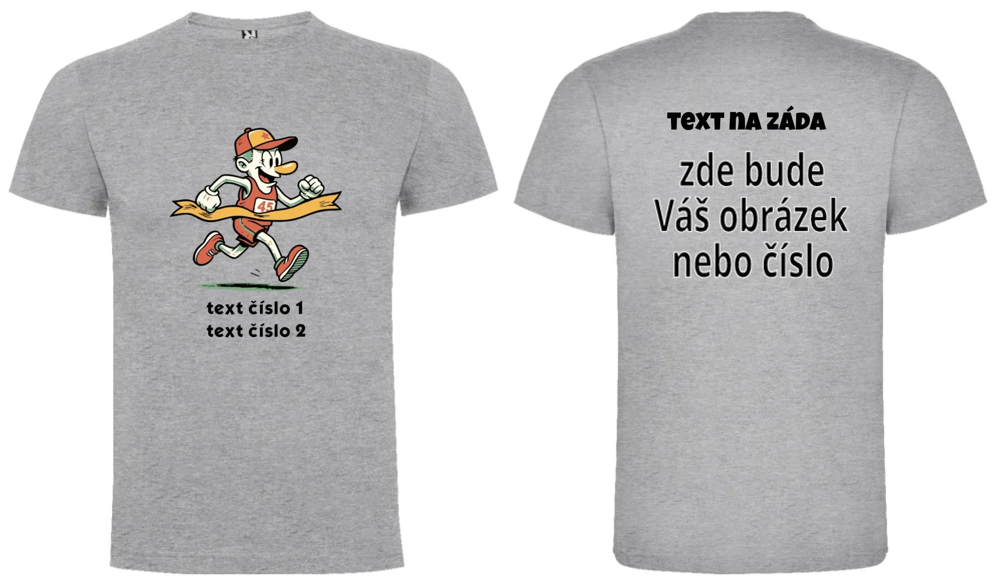 CHLAPECKÉ TRIČKO s motivem BĚH, KOLO, PLAVÁNÍ (výběr z 25+ obrázků, možnost doplnit vlastní texty) oboustranný potisk chlapecké DOGO Melír
