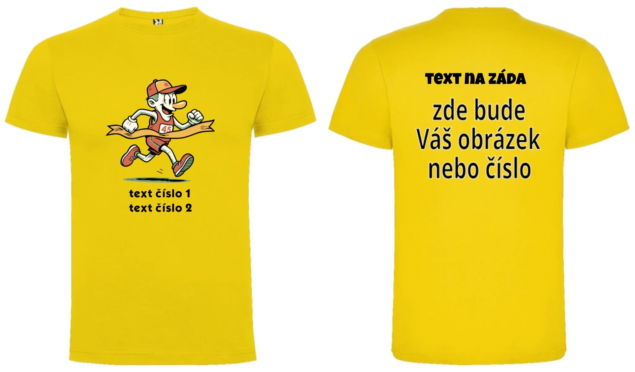 CHLAPECKÉ TRIČKO s motivem BĚH, KOLO, PLAVÁNÍ (výběr z 25+ obrázků, možnost doplnit vlastní texty) oboustranný potisk chlapecké DOGO Žlutá