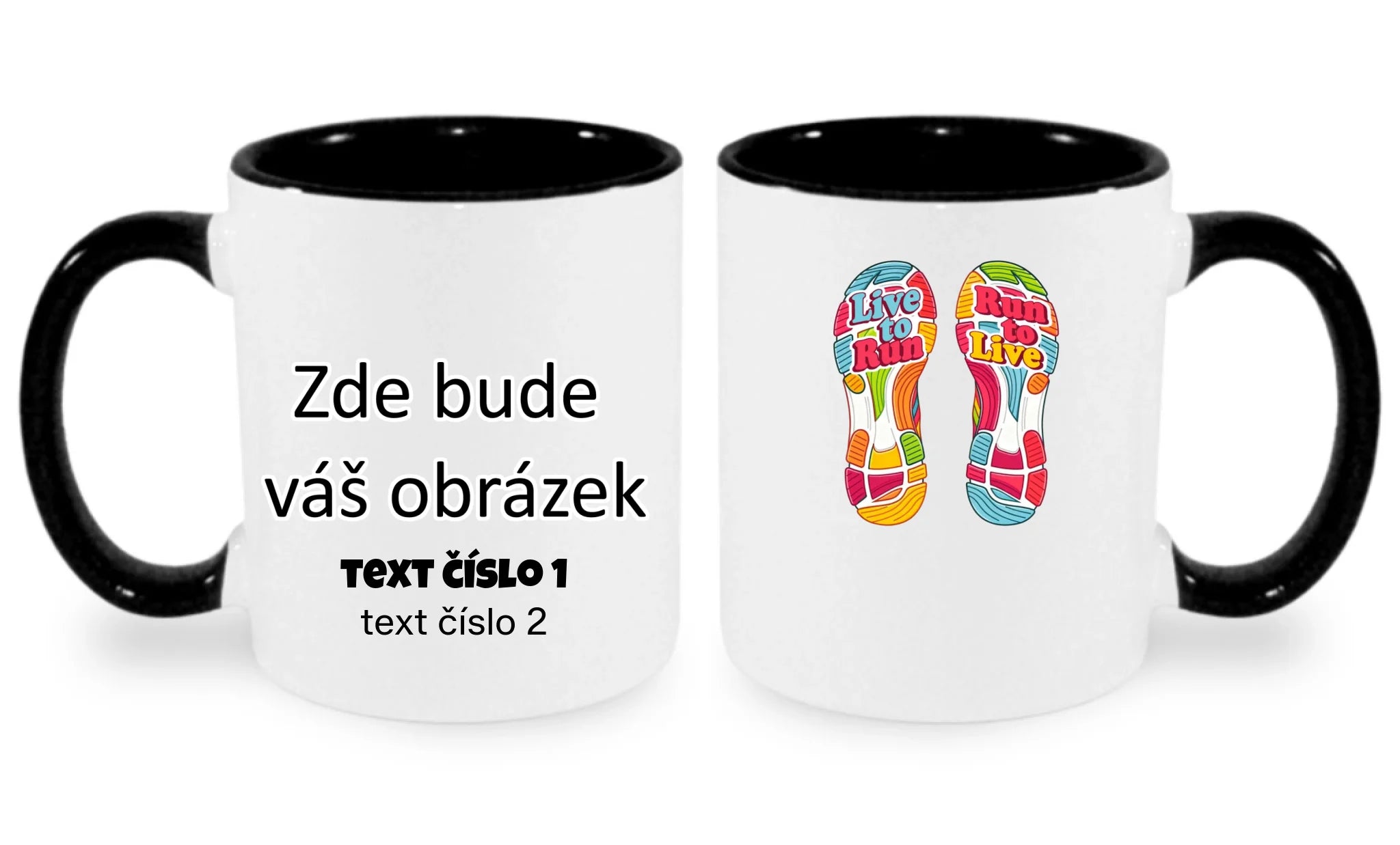 HRNÍČEK s motivem BĚH (výběr z 3+ potisků) oboustranný potisk hrníček Bílá černá 330 ml