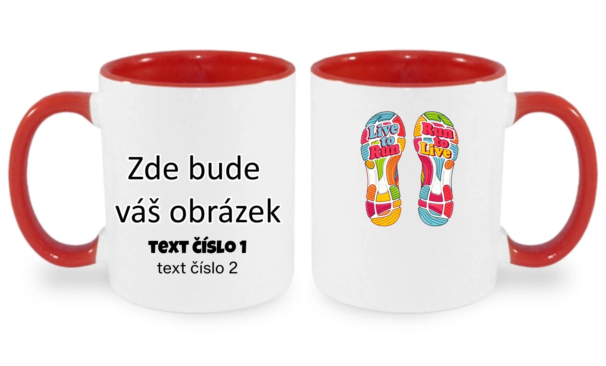 HRNÍČEK s motivem BĚH (výběr z 3+ potisků) oboustranný potisk hrníček Bílá červená 330 ml