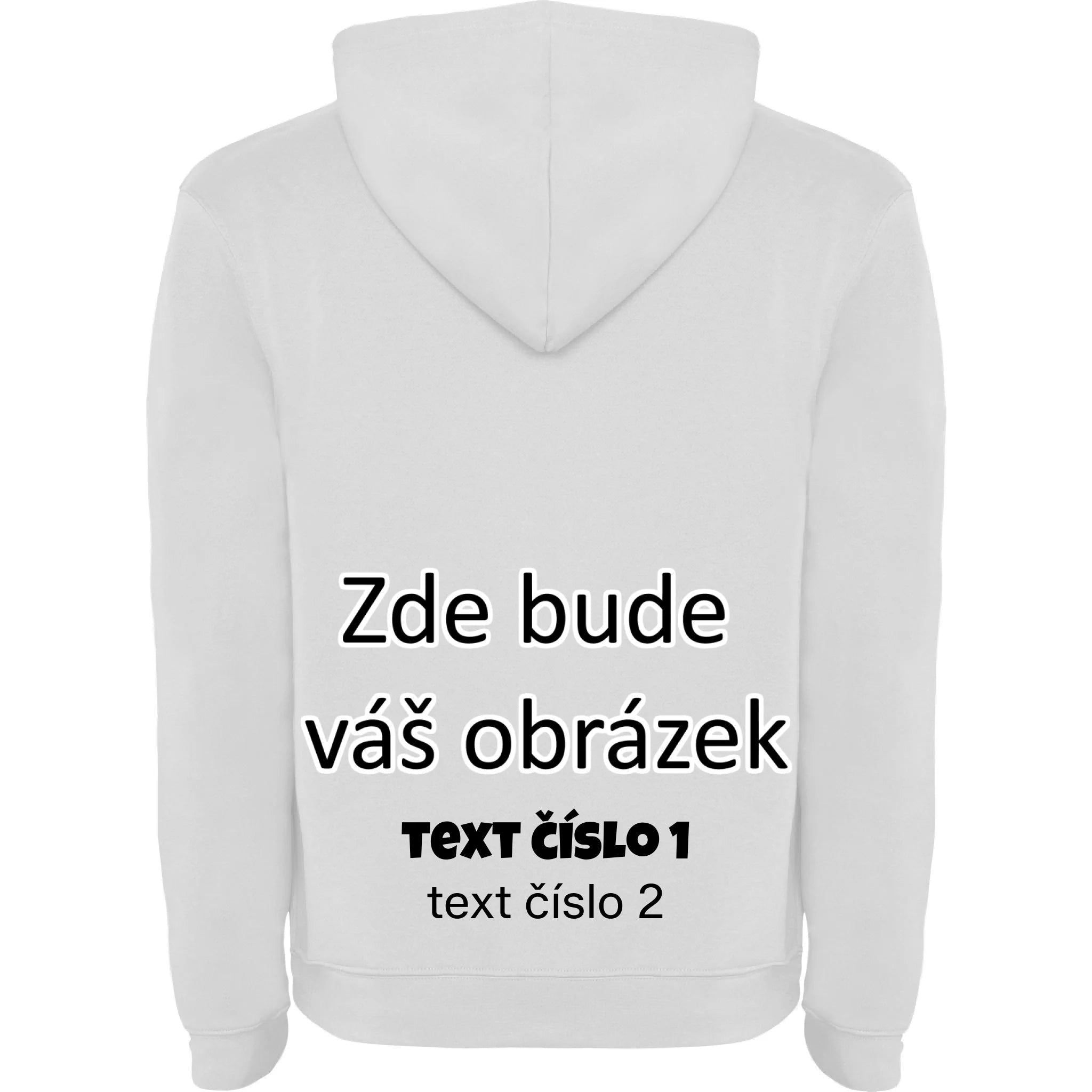 PÁNSKÁ / DÁMSKÁ / DĚTSKÁ mikina s kapucí týmová POTISK NA ZÁDA potisk pánská dětská Bílá